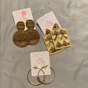 Gold and Tan Beaded Earrings Set